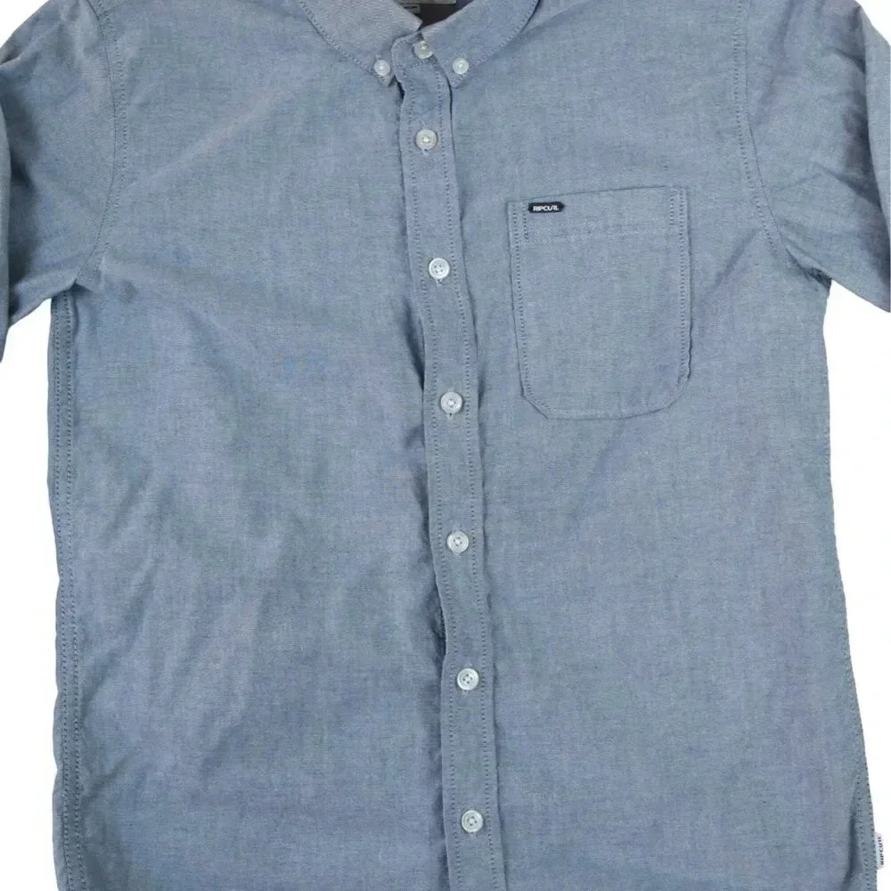 Ripcurl Men's Classic Blue Chambray Tailored Fit Slim Long Sleeve Button Shirt M